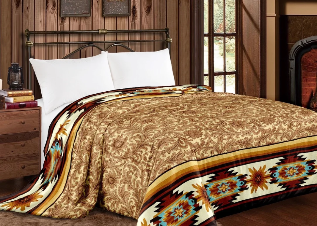 Western Linens Tan floral/Aztec Mia blanket king size