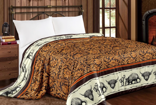 Western Linens Brown floral/highlands Mia blanket - king size
