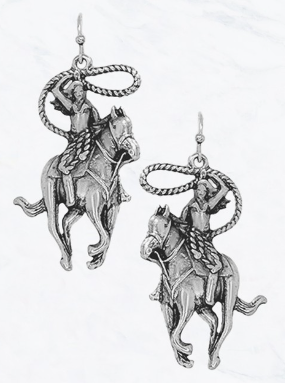 Western Silver Rodeo Drop Earrings
