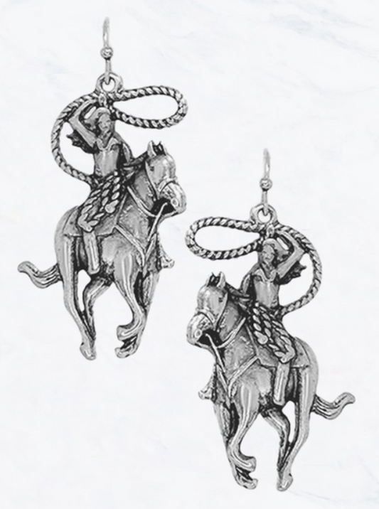 Western Silver Rodeo Drop Earrings