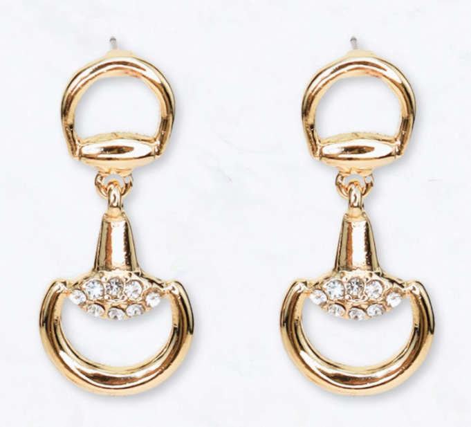 Horse Bit Drop Earrings with Crystal Accents