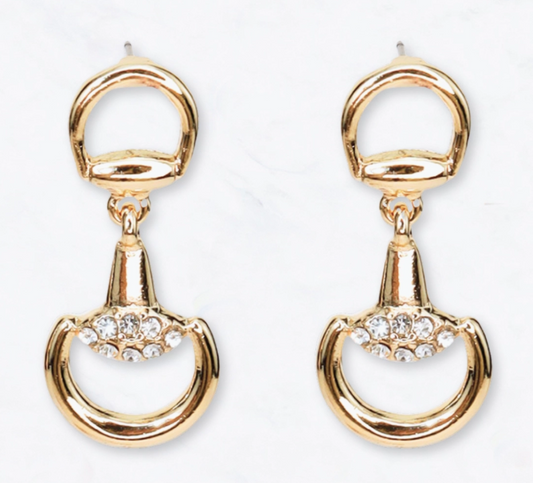 Horse Bit Drop Earrings with Crystal Accents