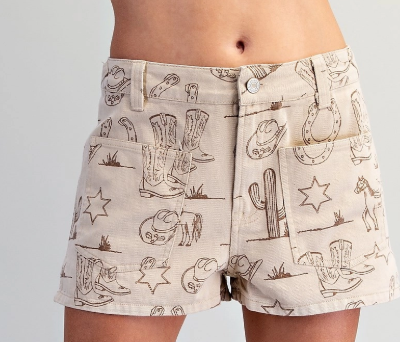 ee:some Western Print Denim Shorts