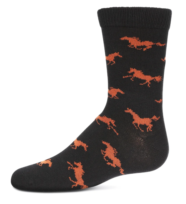 Austin Accent Kids Socks Black w/ Brown Horses
