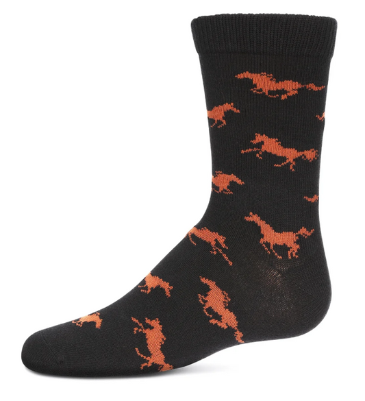 Austin Accent Kids Socks Black w/ Brown Horses