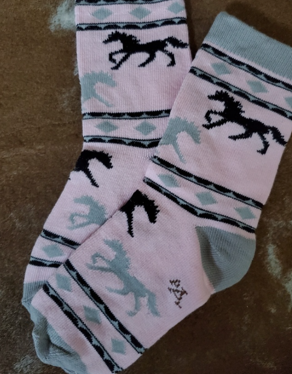 Austin Accent Kid's Socks Pink Grey Horses