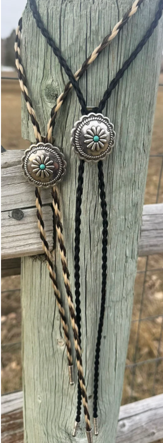 Cowboy Collectibles Turquoise Sunflower Horsehair Bolo
