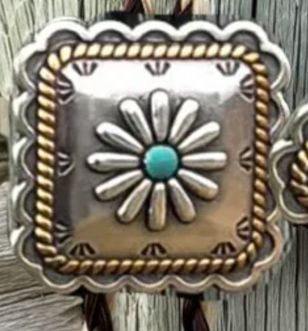 Cowboy Collectibles Golden Lasso Turquoise Square Horsehair Bolo