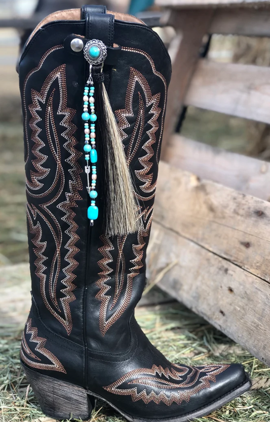 Cowboy Collectibles Fancy Turquoise Scallop Concho Boot Tassel (Horsehair)