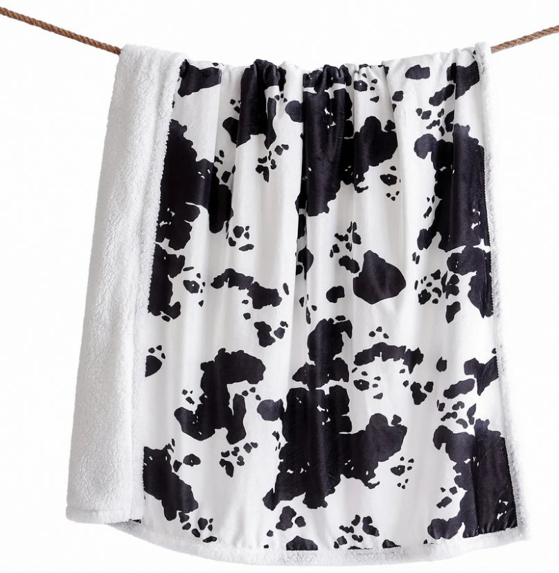 Indigo Hill Elsa Cowhide Campfire Sherpa Throw