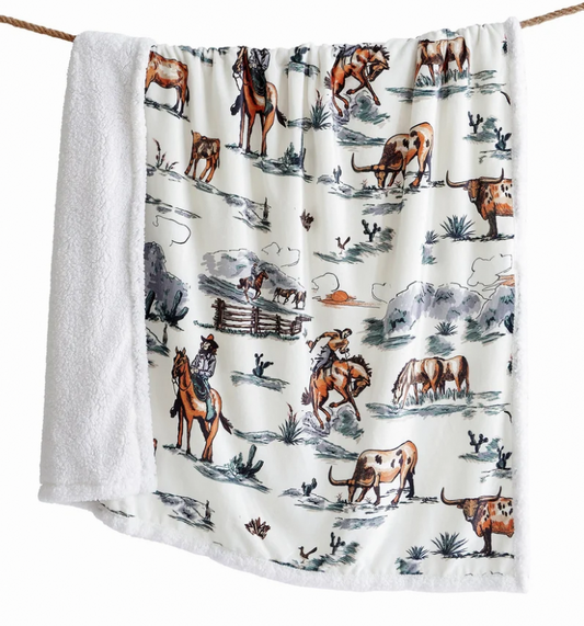 Indigo Hill Ranch Life Western Toile Campfire Sherpa Throw