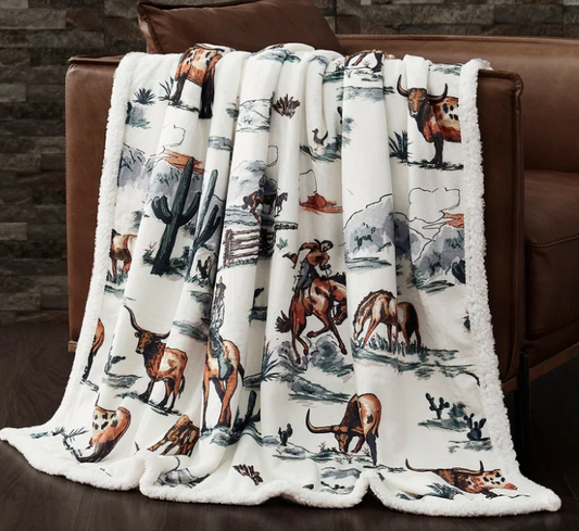 Indigo Hill Ranch Life Western Toile Campfire Sherpa Throw