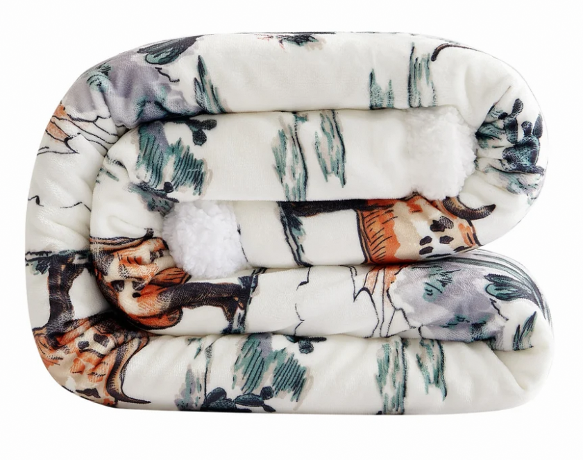 Indigo Hill Ranch Life Western Toile Campfire Sherpa Throw