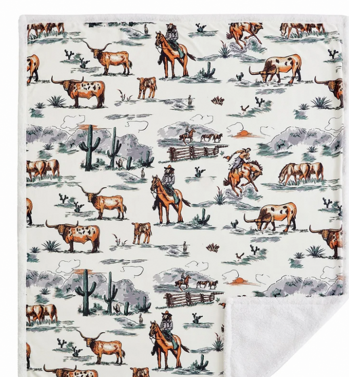 Indigo Hill Ranch Life Western Toile Campfire Sherpa Throw