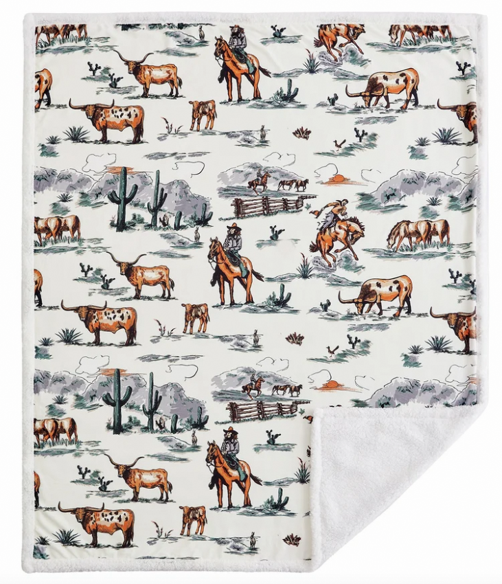 Indigo Hill Ranch Life Western Toile Campfire Sherpa Throw