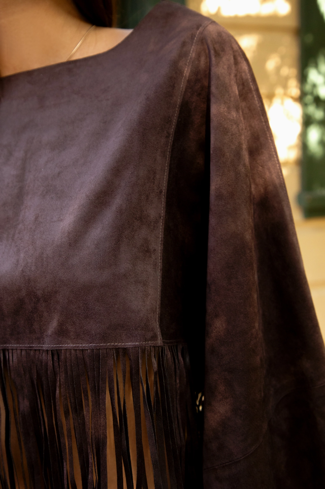 Stallion Faux Suede Cropped Flowy Fringe Poncho
