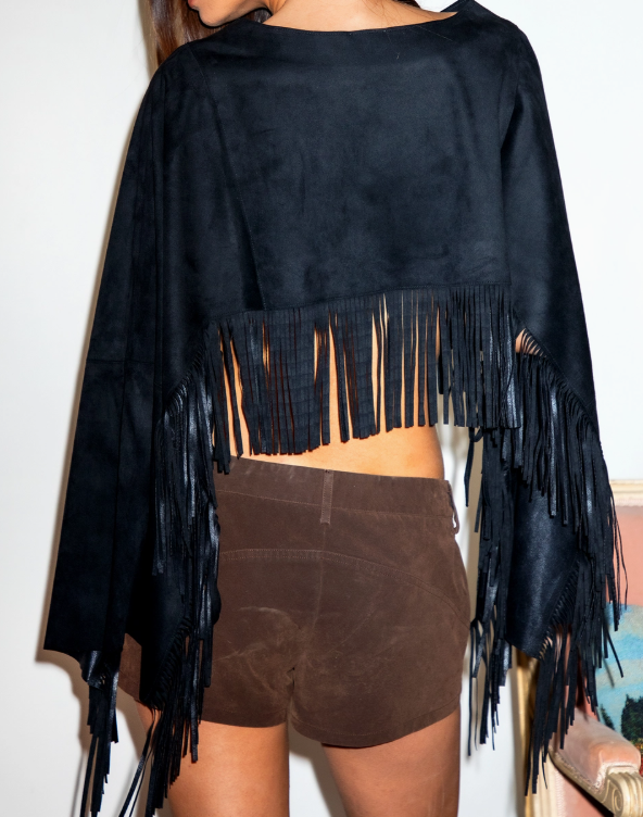 Stallion Faux Suede Cropped Flowy Fringe Poncho