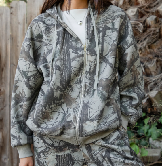 Elk Woodland Camo Cloud Fleece Oversized Hoodie Zip Up