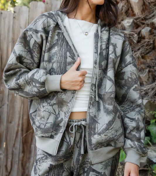 Elk Woodland Camo Cloud Fleece Oversized Hoodie Zip Up