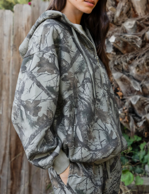 Elk Woodland Camo Cloud Fleece Oversized Hoodie Zip Up