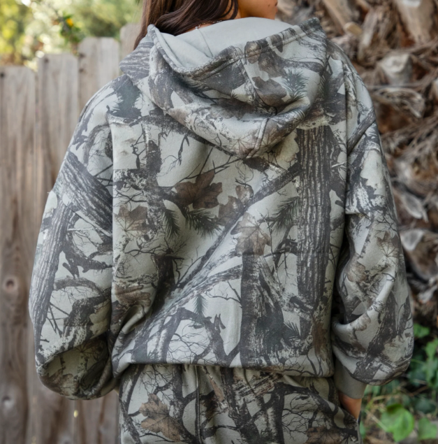 Elk Woodland Camo Cloud Fleece Oversized Hoodie Zip Up