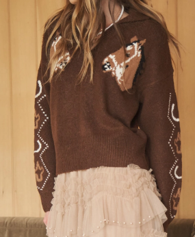 Blue b Western Horse Intarsia Sweater