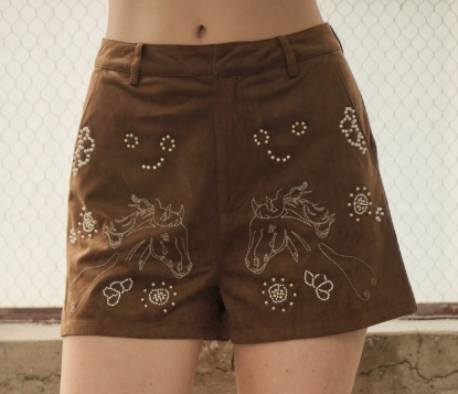 Blue b Embroidered Suede Shorts