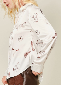 Blue b Western Print Satin Shirt