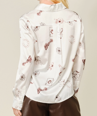 Blue b Western Print Satin Shirt
