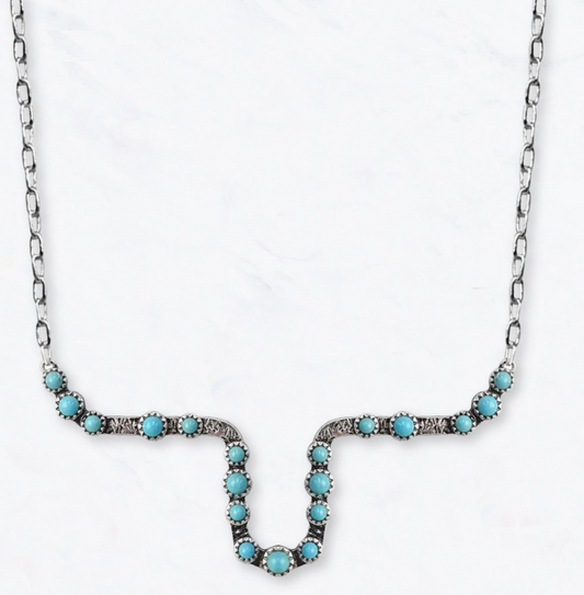 Western Turquoise Steer Horn Necklace