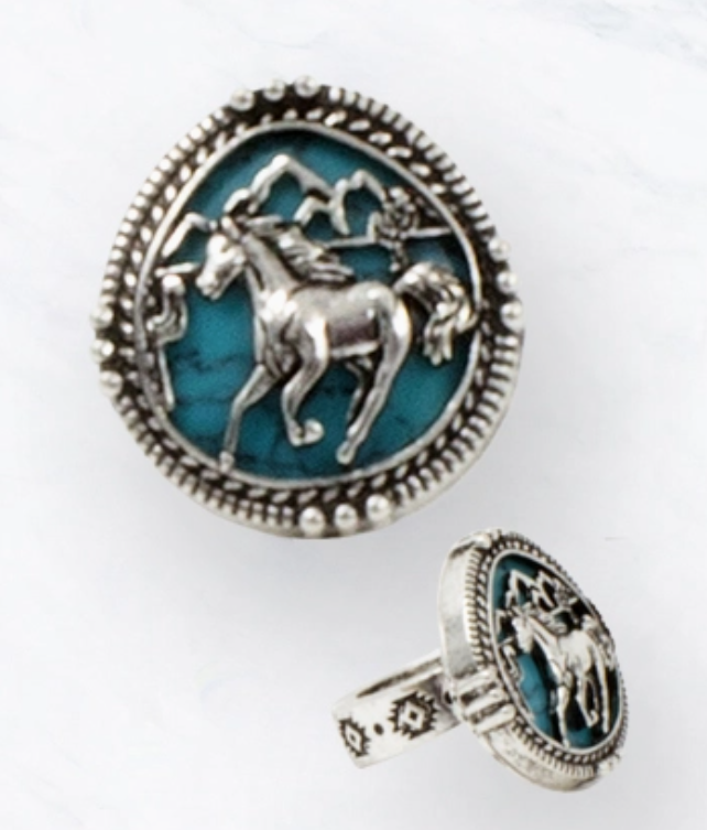 Western Horse Ring with Turquoise Inlay