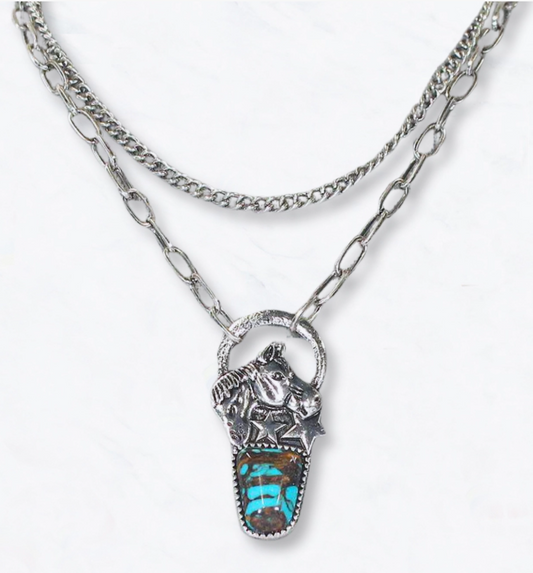 Western Horse Turquoise Pendant Necklace
