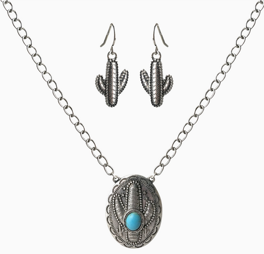 Cactus Turquoise Pendant Necklace & Earring Set