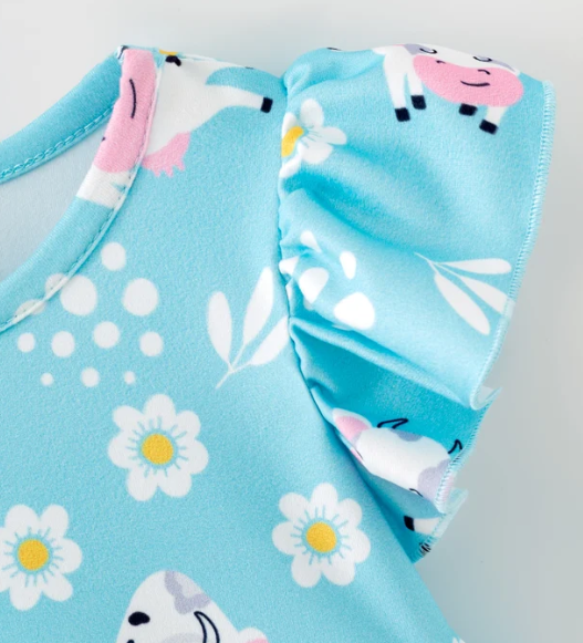 Pink Barn Kids Blue Cow Romper