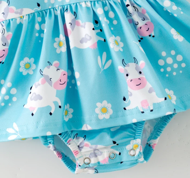 Pink Barn Kids Blue Cow Romper
