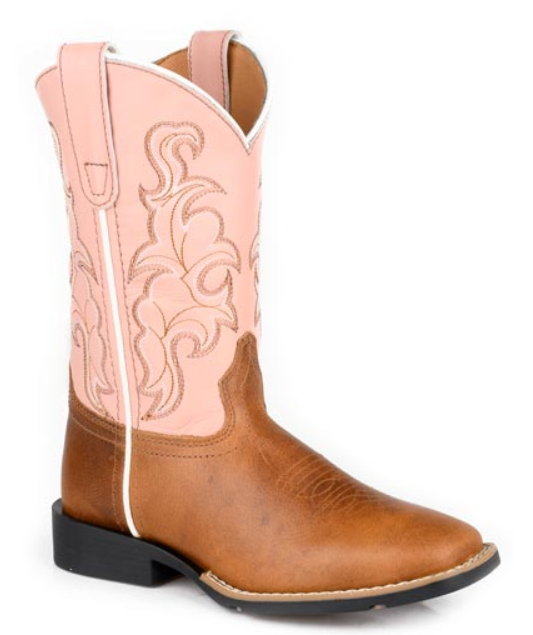Roper SQ Toe Basic Leather Light Pink Shaft Girl's Boots