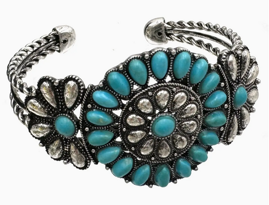 Western Flower Turquoise Stone Open Bangle