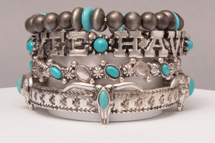 Western Yee Haw Stretch Bracelet Set with Beaded Bands