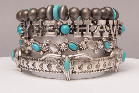Western Yee Haw Stretch Bracelet Set with Beaded Bands