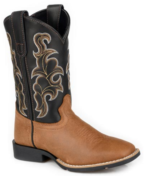 Roper Big Kids Sq Toe Basic Brown & Black Leather