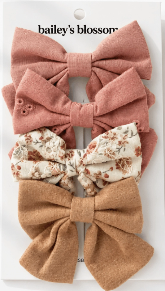 Bailey's Blossoms 4-Piece Bow Clip Set - Cottage Rose