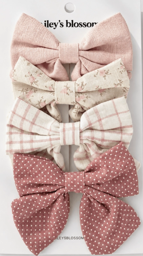 Bailey's Blossoms 4-Piece Bow Clip Set - Antique Rose
