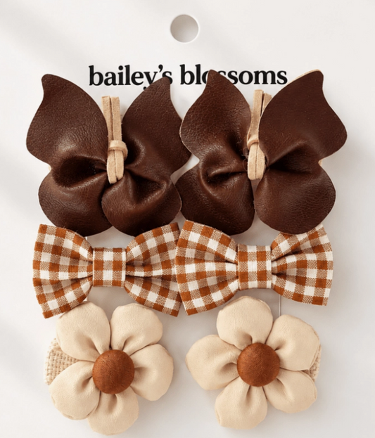 Bailey's Blossoms 6-Piece Hair Clip Set - Mocha Meadow