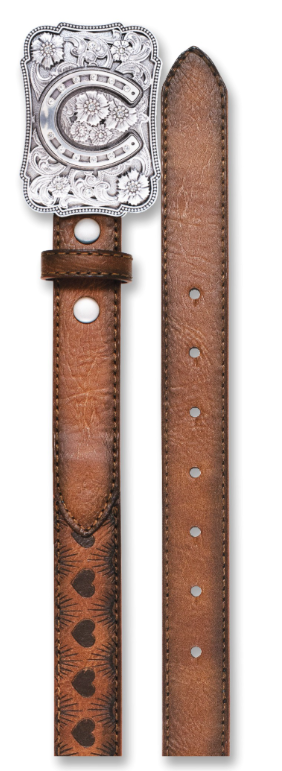 Catchfly Girls Belt Brown W/ Heart and Sunburst Emboss