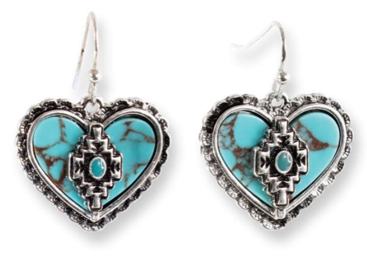 Justin Ladies earrings Heart W/Aztec Design