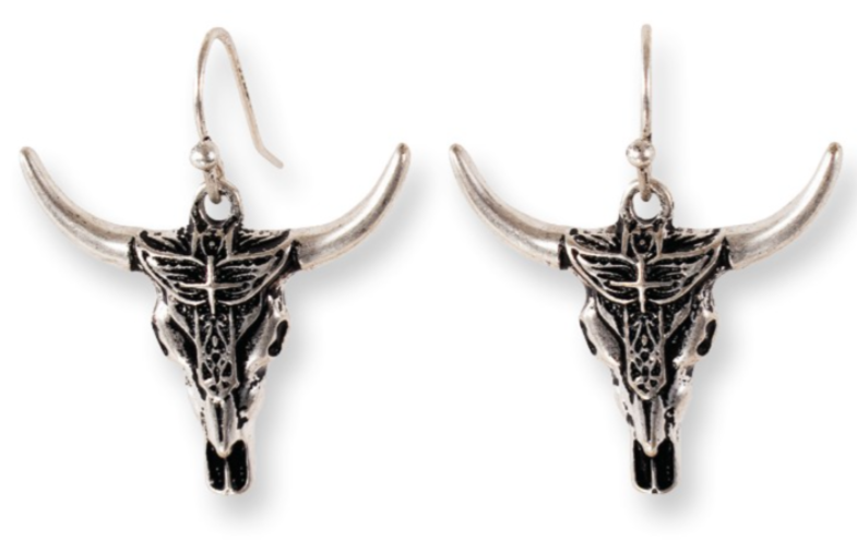 Justin Ladies Earrings Steer Skull W/Southwestern Design