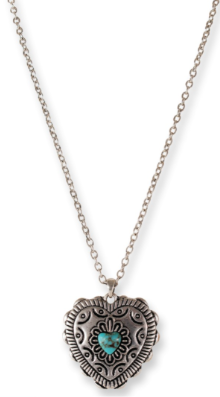 Justin Necklace Heart Pendant W/Turquoise Colored Stone
