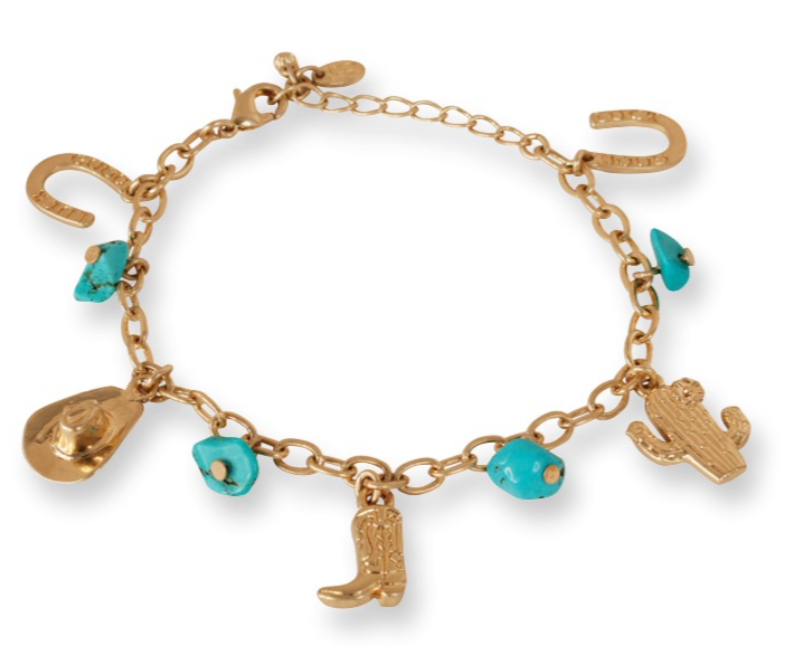 Justin Ladies Charm Bracelet W/Turquoise Colored Stones