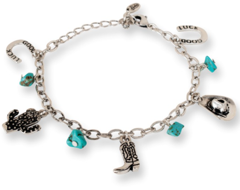 Justin Ladies Charm Bracelet W/Turquoise Colored Stones