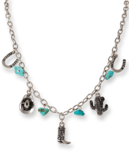 Justin Ladies Charm Necklace Silverstone W/Turquoise Colored Stones